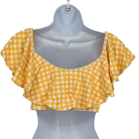 Bikini Ruffle Bandeau Top Gingham Yellow and White Size Medium - Picture 2 of 5